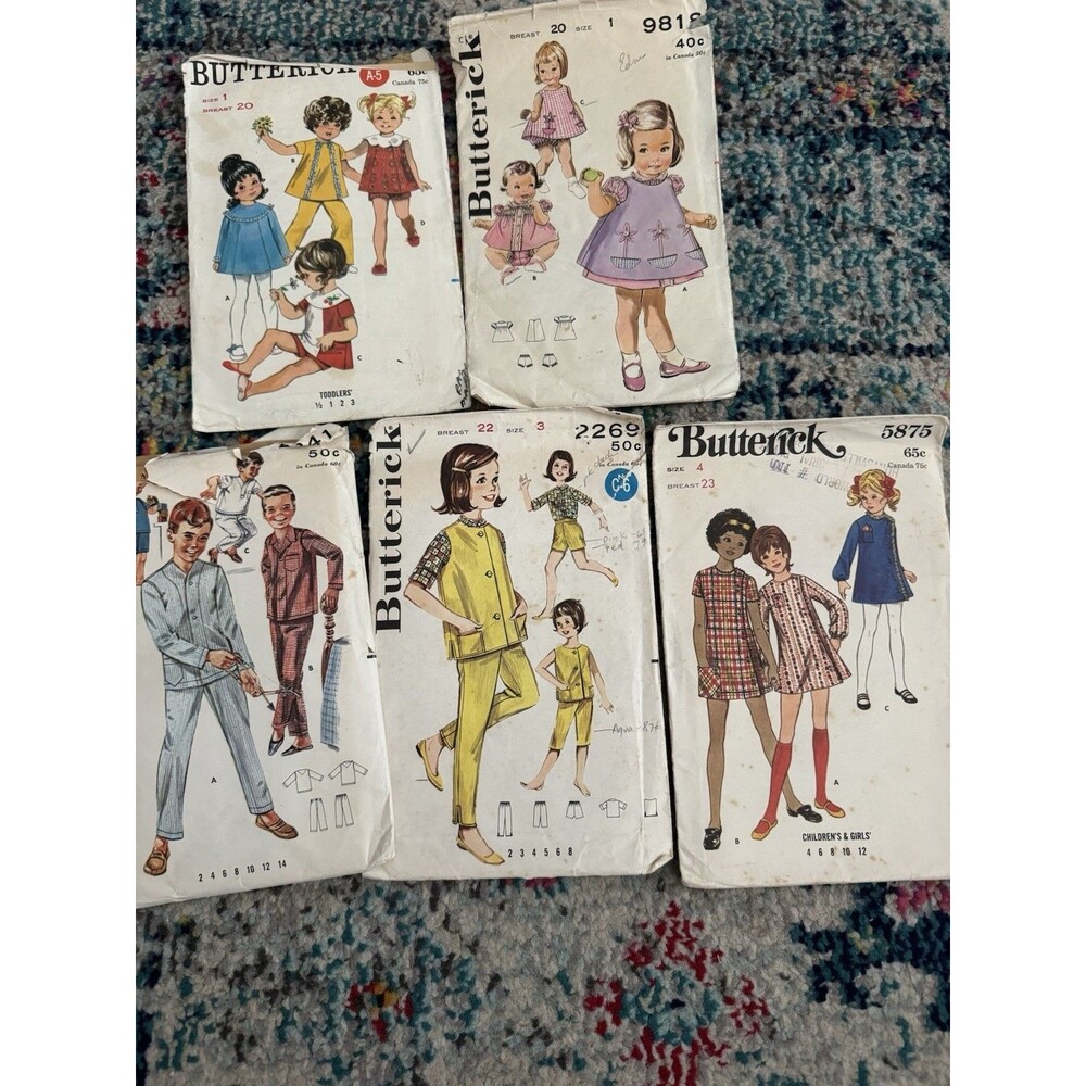 Vintage Butterick Kids Clothing Sewing Patterns Lot Of 5